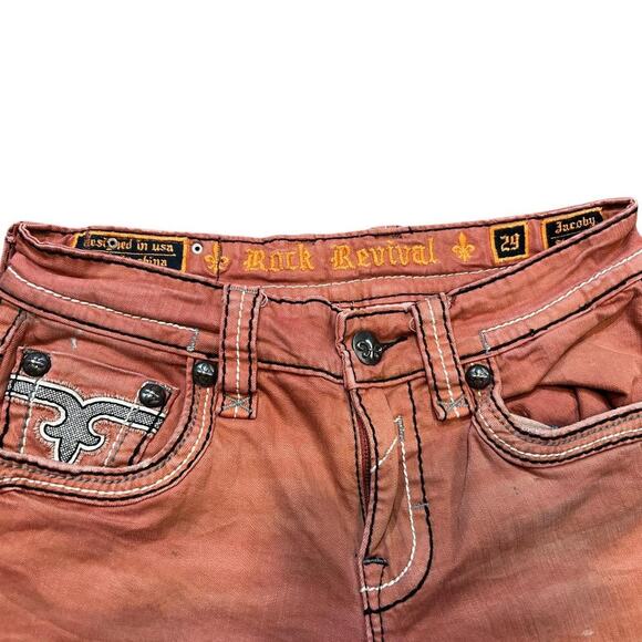 Rock Revival Y2K Jacoby Orange Fleur De Lis Jeans - Picture 6 of 6
